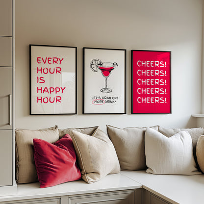 Sip & Celebrate: Vintage Happy Hour Wall Posters, Set of 3, D020