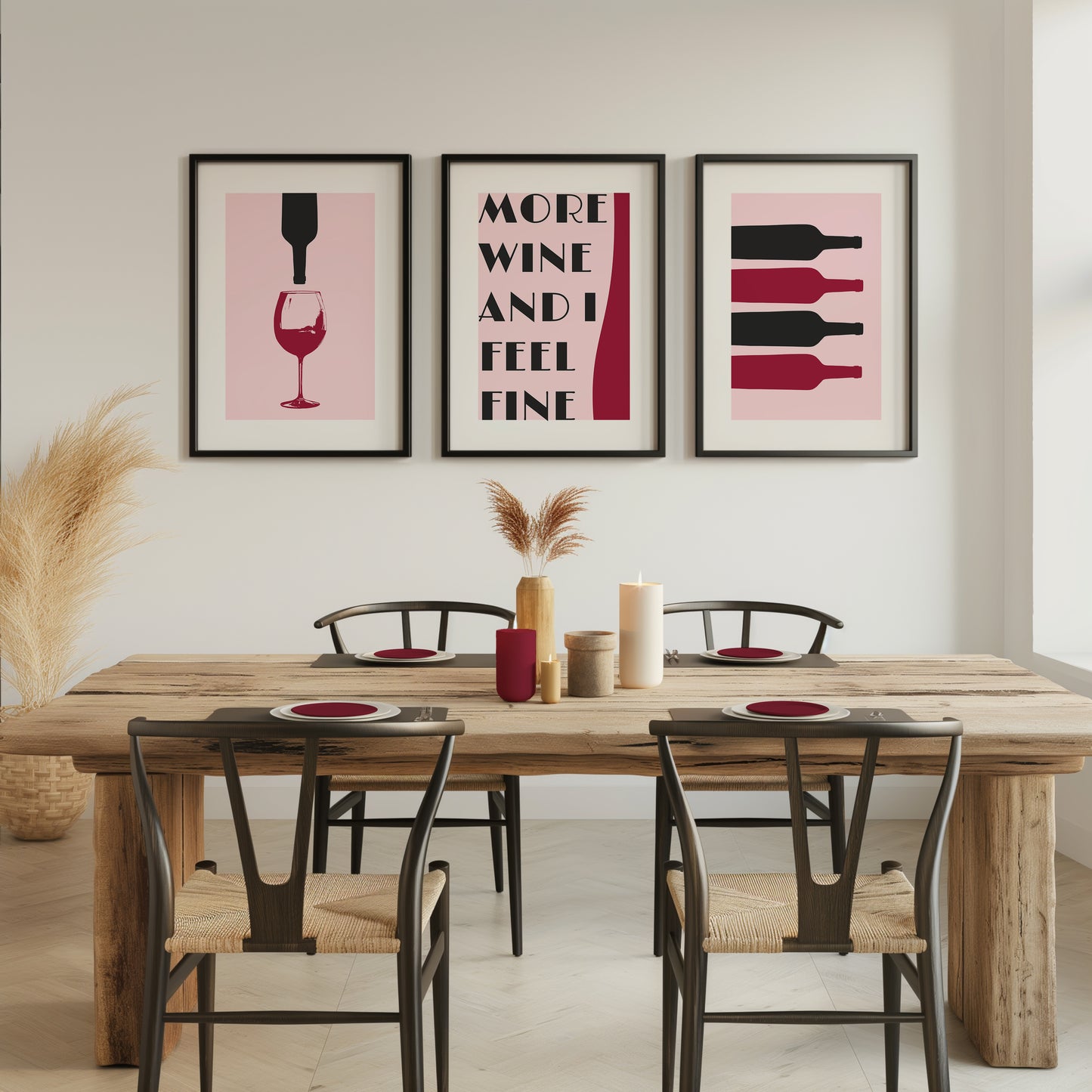 Wine Lover's Dream: Minimalist Wine Art Print Set, Set of 3, D022