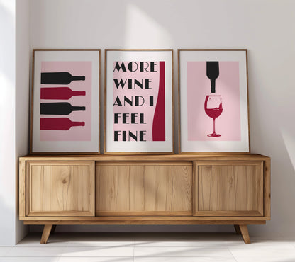 Wine Lover's Dream: Minimalist Wine Art Print Set, Set of 3, D022