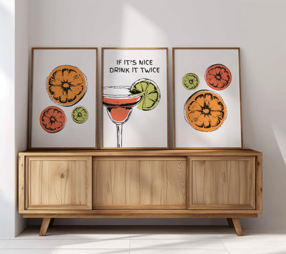 Citrus Twist: Refreshing Cocktail Wall Art Trio, Set of 3, D023