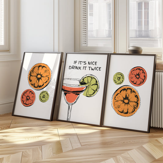 Citrus Twist: Refreshing Cocktail Wall Art Trio, Set of 3, D023