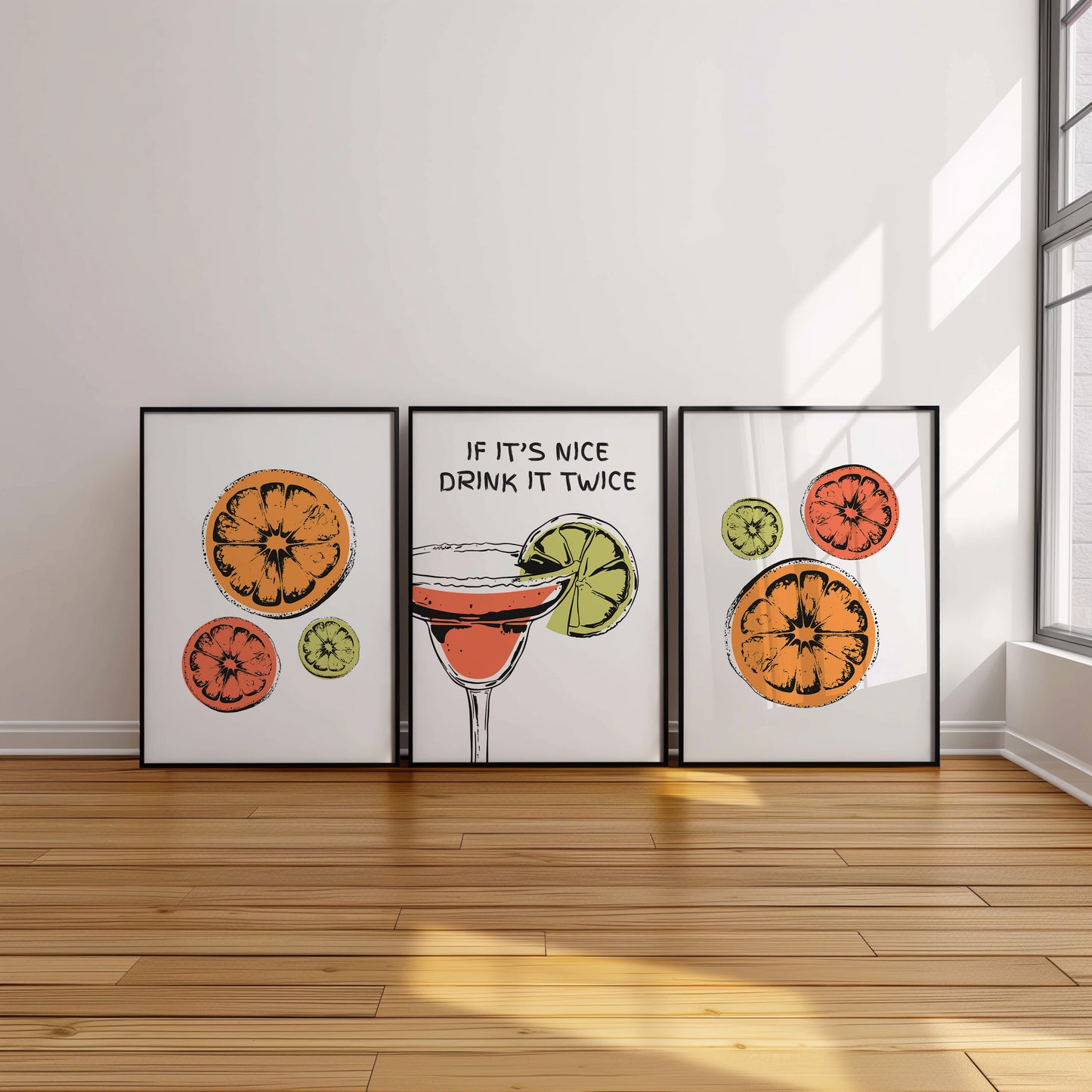 Citrus Twist: Refreshing Cocktail Wall Art Trio, Set of 3, D023