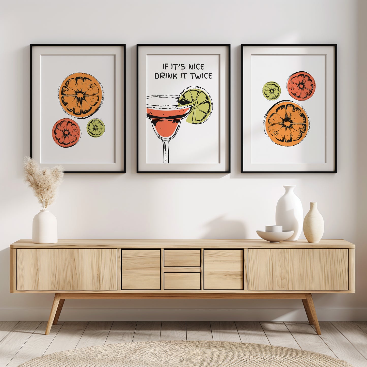 Citrus Twist: Refreshing Cocktail Wall Art Trio, Set of 3, D023