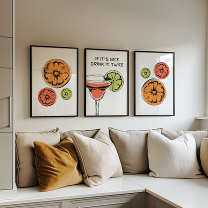 Citrus Twist: Refreshing Cocktail Wall Art Trio, Set of 3, D023