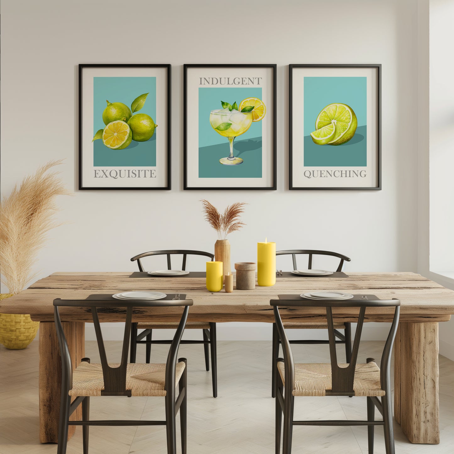 Luxe Lime: Exquisite Citrus & Cocktail Art Collection, Set of 3, D024