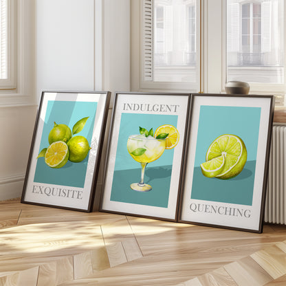 Luxe Lime: Exquisite Citrus & Cocktail Art Collection, Set of 3, D024