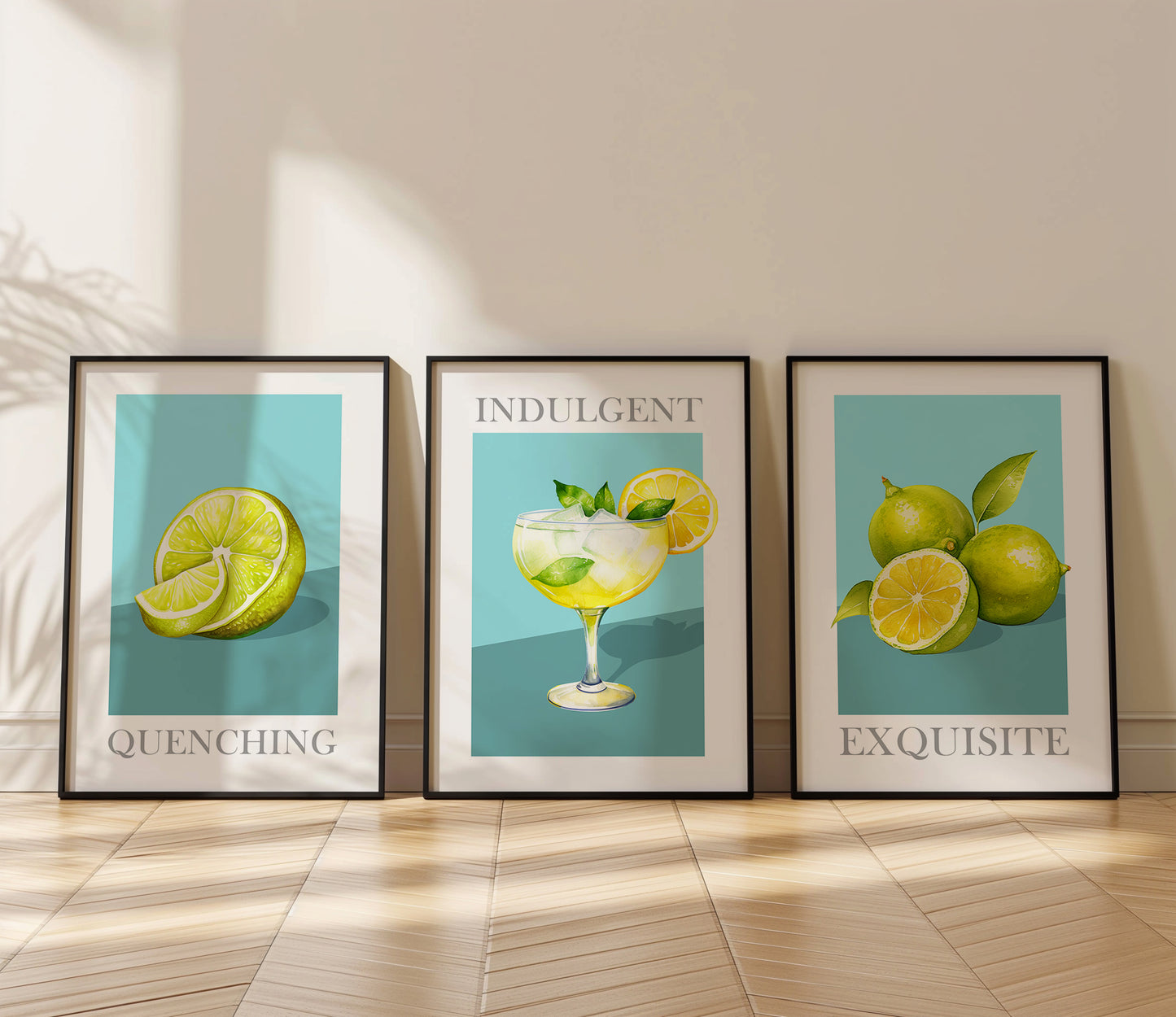 Luxe Lime: Exquisite Citrus & Cocktail Art Collection, Set of 3, D024