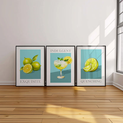 Luxe Lime: Exquisite Citrus & Cocktail Art Collection, Set of 3, D024