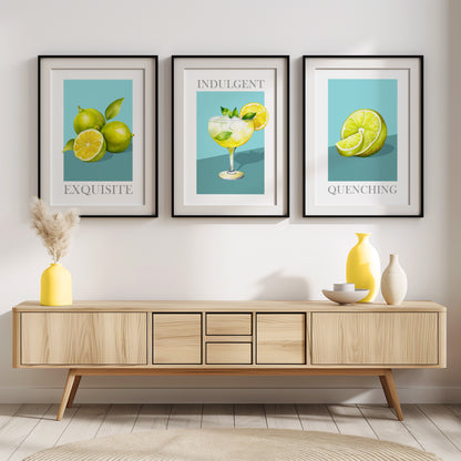 Luxe Lime: Exquisite Citrus & Cocktail Art Collection, Set of 3, D024