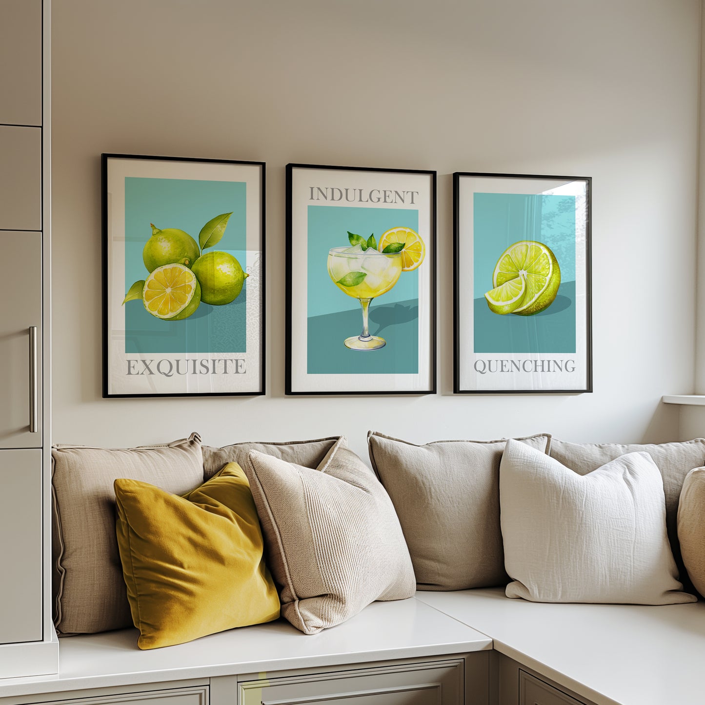 Luxe Lime: Exquisite Citrus & Cocktail Art Collection, Set of 3, D024