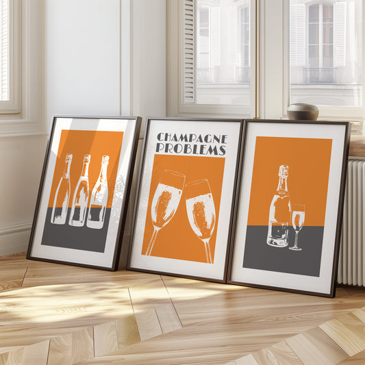 Celebrate in Style: Chic Champagne Art Print Collection, Set of 3, D026