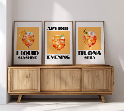 Aperol Vibes: Bold Cocktail Art Print Set, Set of 3, D027