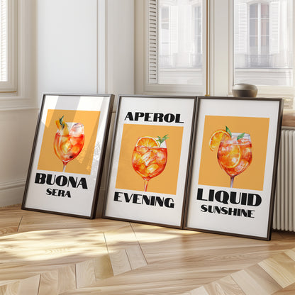 Aperol Vibes: Bold Cocktail Art Print Set, Set of 3, D027