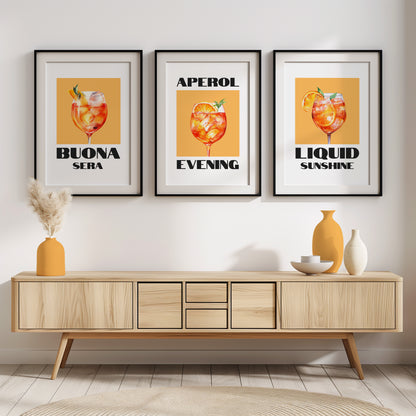 Aperol Vibes: Bold Cocktail Art Print Set, Set of 3, D027