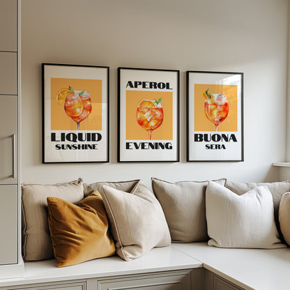 Aperol Vibes: Bold Cocktail Art Print Set, Set of 3, D027