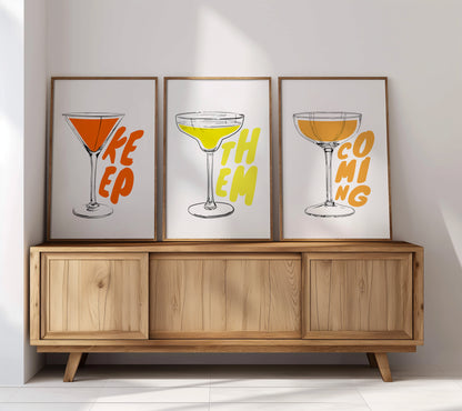 Keep Them Coming: Bold Cocktail Art Trio, Set of 3, D028