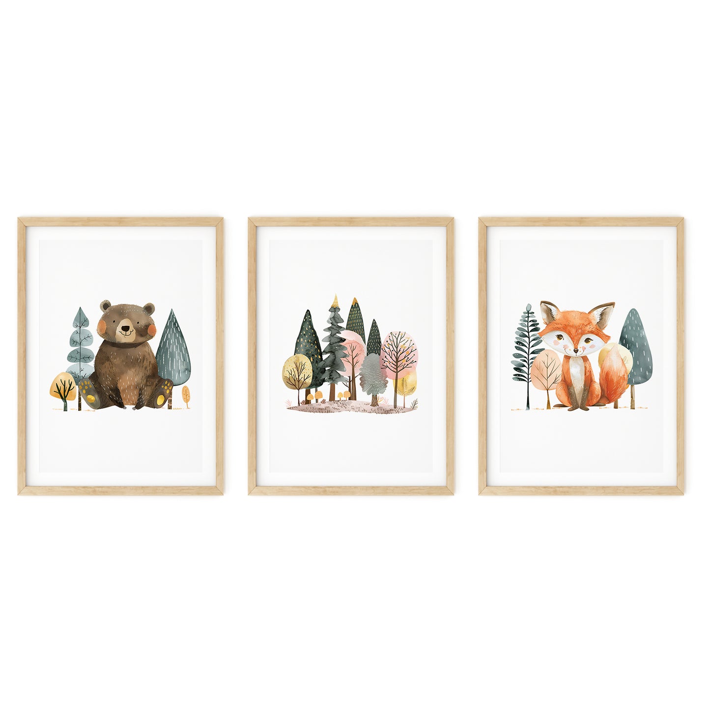 Set of 3, Enchanted Forest Friends Series: Bear and Fox, N028