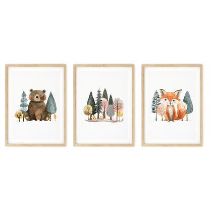 Set of 3, Enchanted Forest Friends Series: Bear and Fox, N028