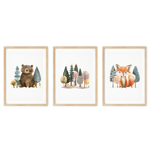 Set of 3, Enchanted Forest Friends Series: Bear and Fox, N028