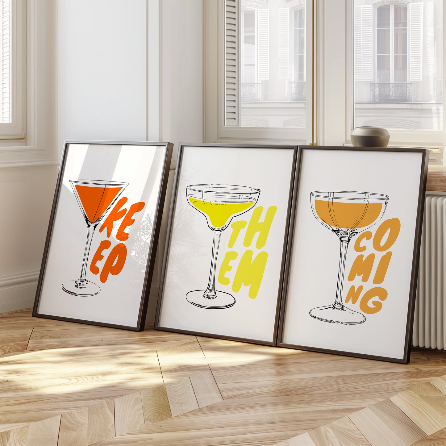 Keep Them Coming: Bold Cocktail Art Trio, Set of 3, D028