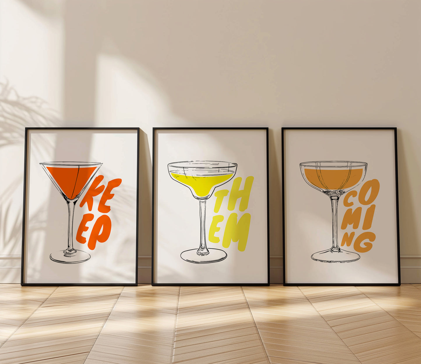 Keep Them Coming: Bold Cocktail Art Trio, Set of 3, D028