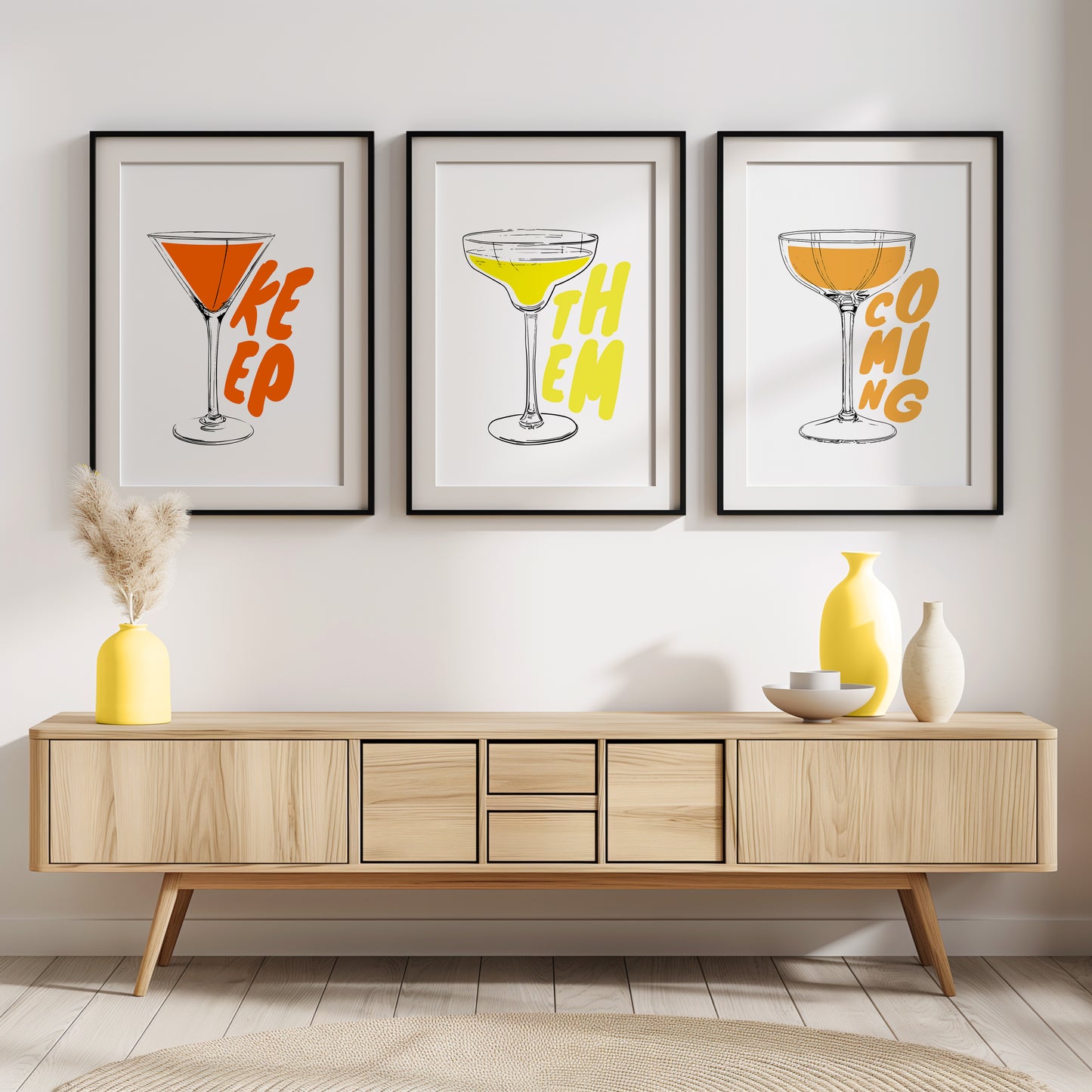 Keep Them Coming: Bold Cocktail Art Trio, Set of 3, D028