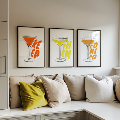 Keep Them Coming: Bold Cocktail Art Trio, Set of 3, D028