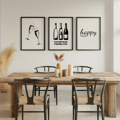 Cheers & Bubbles: Chic Champagne Trio Wall Art, Set of 3, D029