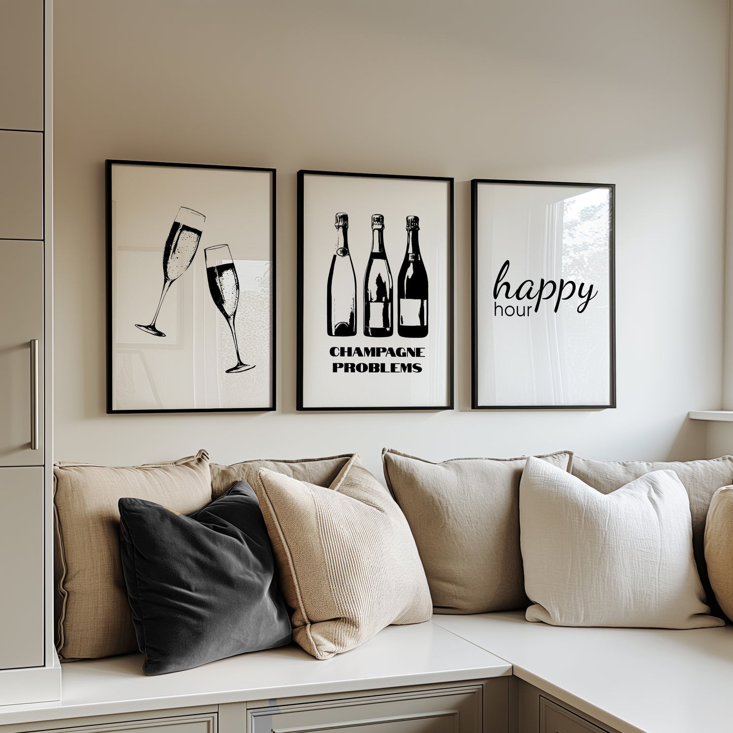 Cheers & Bubbles: Chic Champagne Trio Wall Art, Set of 3, D029