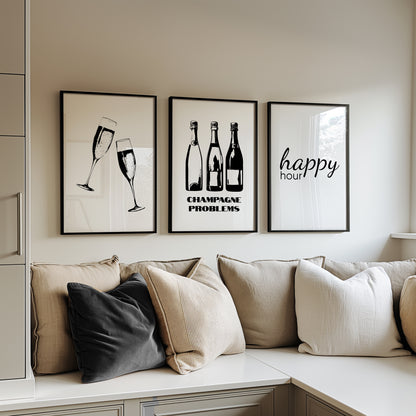 Cheers & Bubbles: Chic Champagne Trio Wall Art, Set of 3, D029