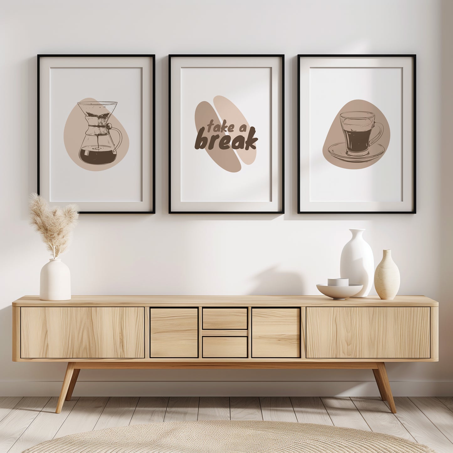 Caffeine Escape Set - Minimalist Coffee Art for Home Decor, Set of 3, D032