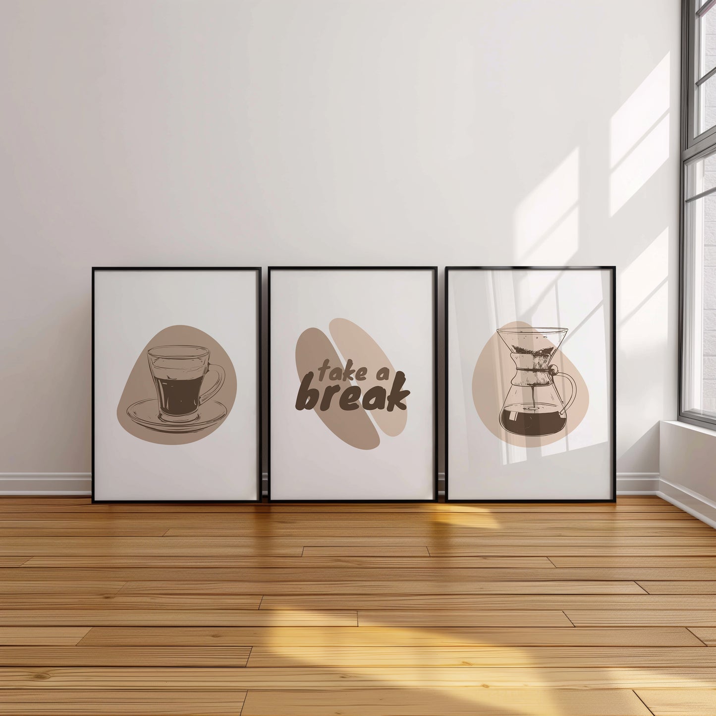 Caffeine Escape Set - Minimalist Coffee Art for Home Decor, Set of 3, D032