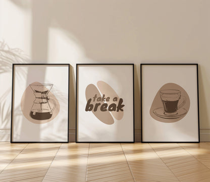 Caffeine Escape Set - Minimalist Coffee Art for Home Decor, Set of 3, D032