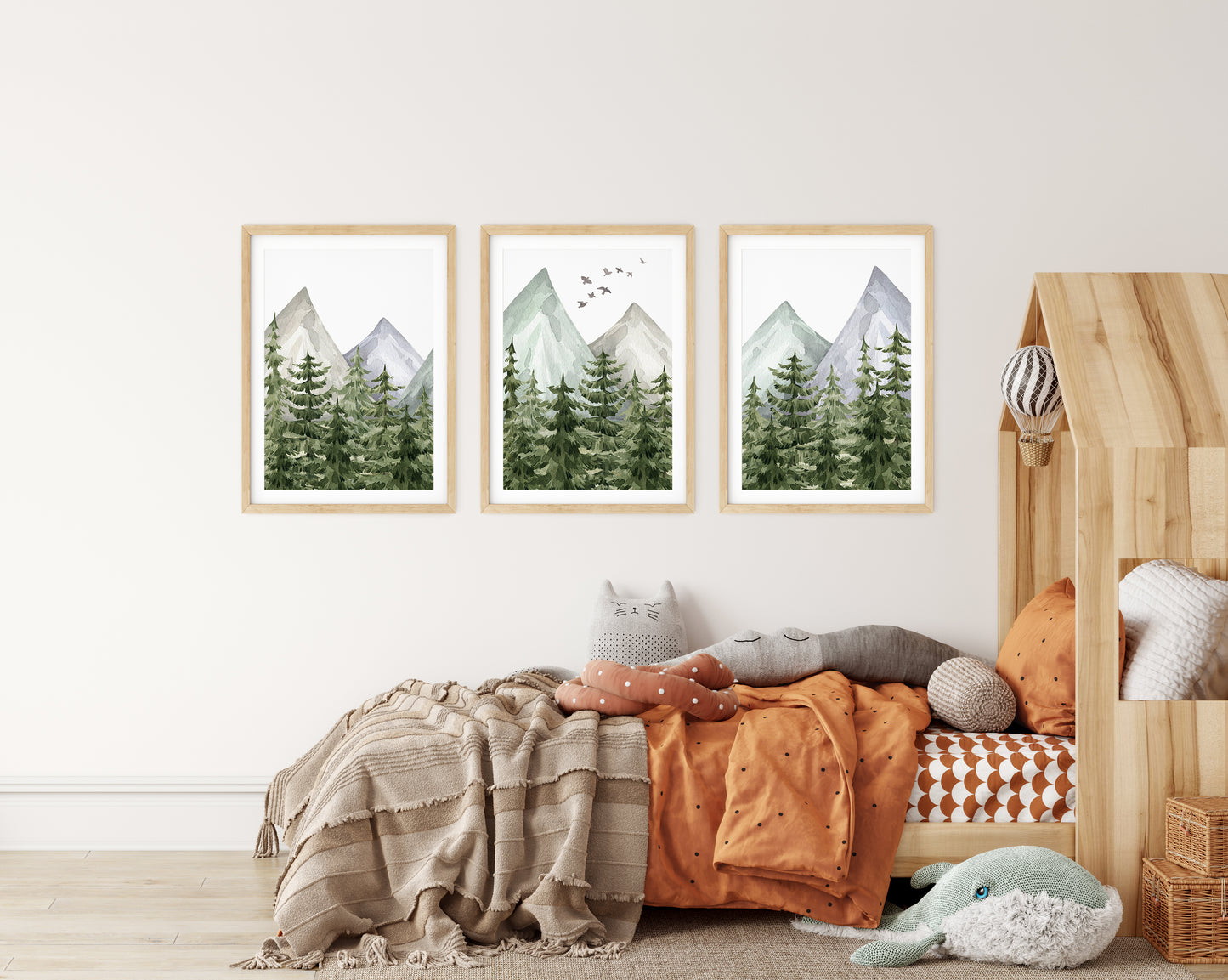 Set of 3 Tranquil Mountain Peaks - Forest Escape Nursery Art, N034