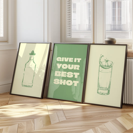 Give It Your Best Shot - Modern Bar Wall Decor, Set of 3, D035