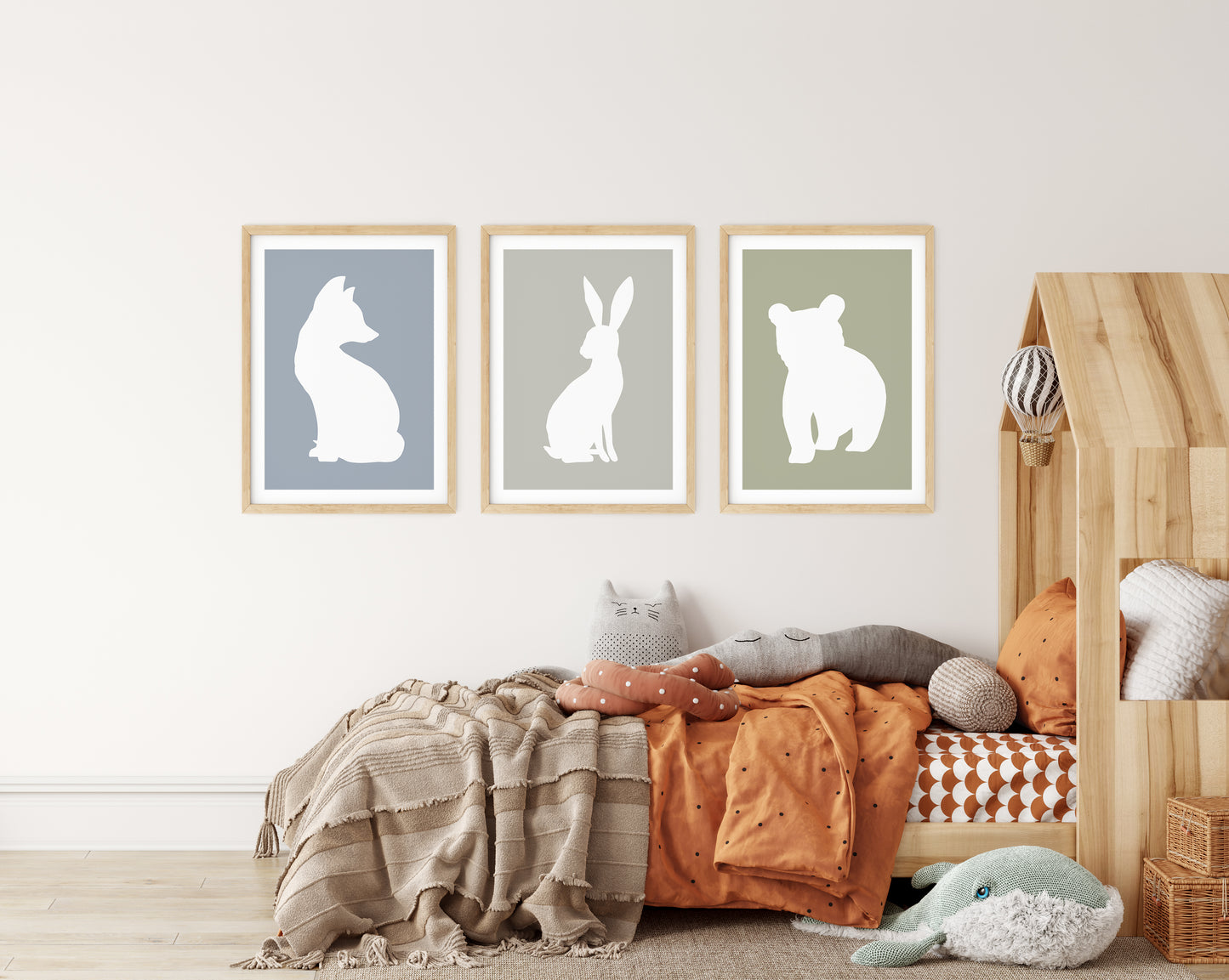 Custom Woodland Silhouettes – Fox, Hare, Bear Wall Art for Nursery, Set of 3, N037