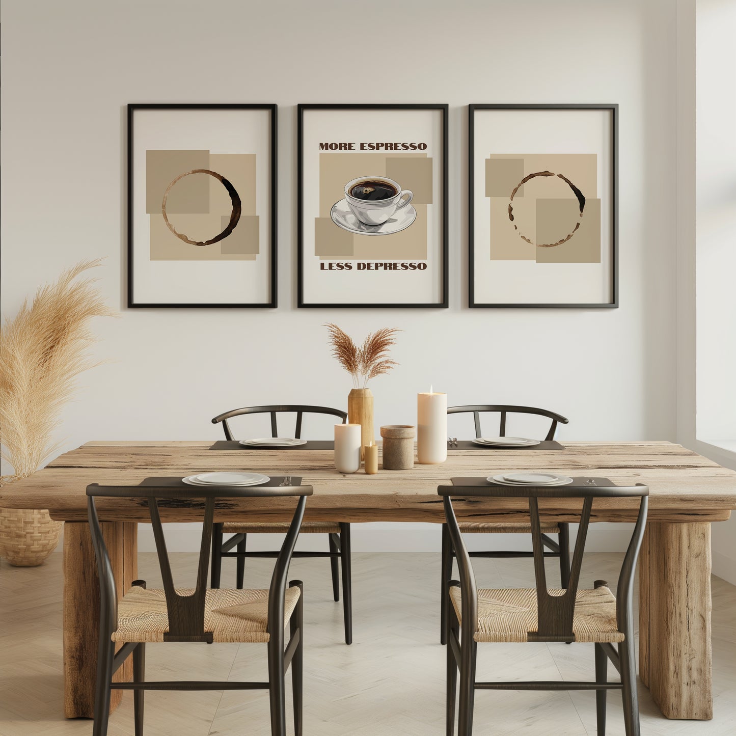 Caffeine Comfort: Minimalist Espresso Prints, Set of 3, D037