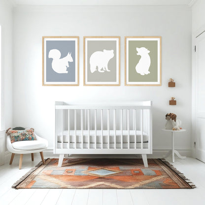 Custom Woodland Silhouettes – Fox, Hare, Bear Wall Art for Nursery, Set of 3, N037