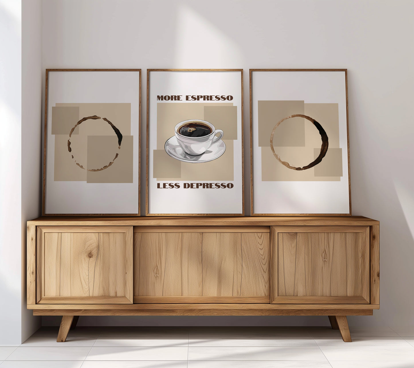 Caffeine Comfort: Minimalist Espresso Prints, Set of 3, D037