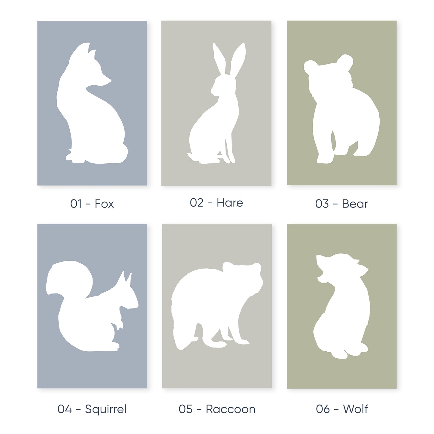 Custom Woodland Silhouettes – Fox, Hare, Bear Wall Art for Nursery, Set of 3, N037