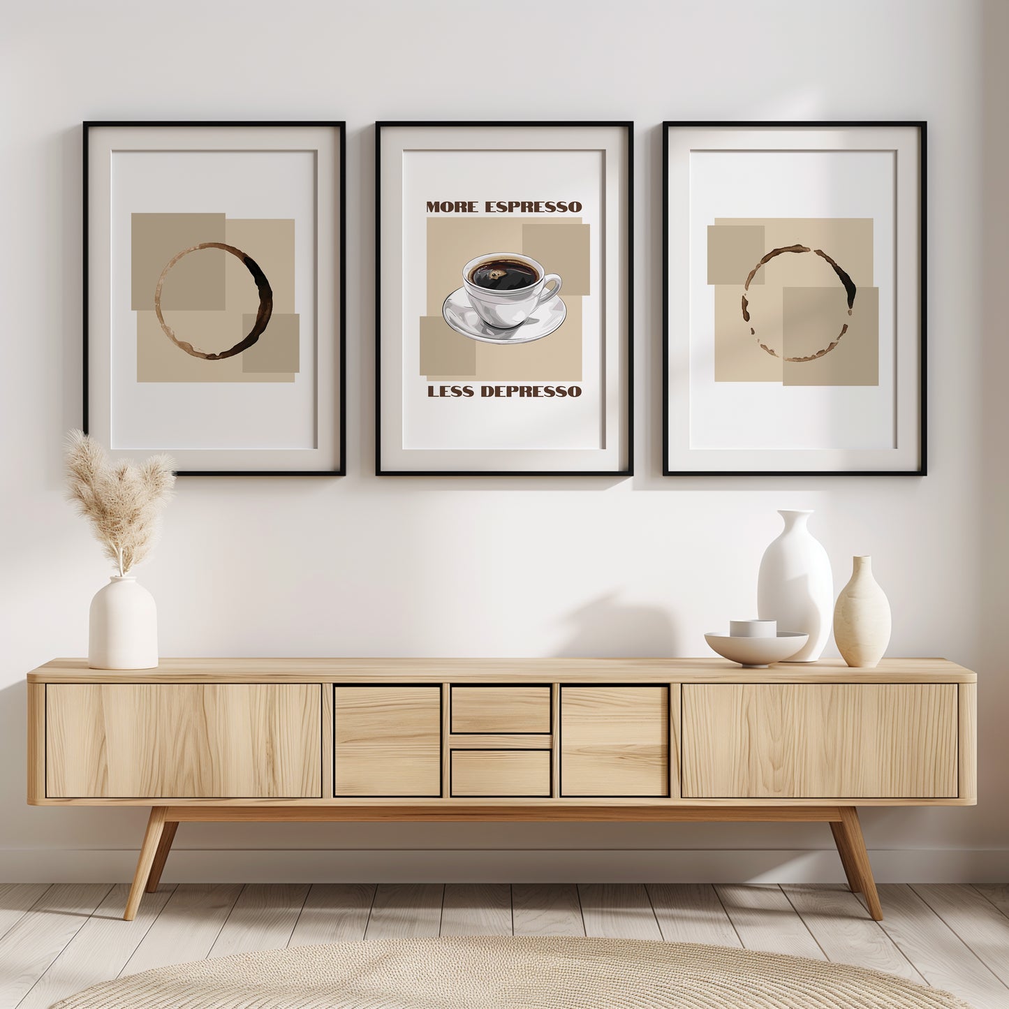 Caffeine Comfort: Minimalist Espresso Prints, Set of 3, D037