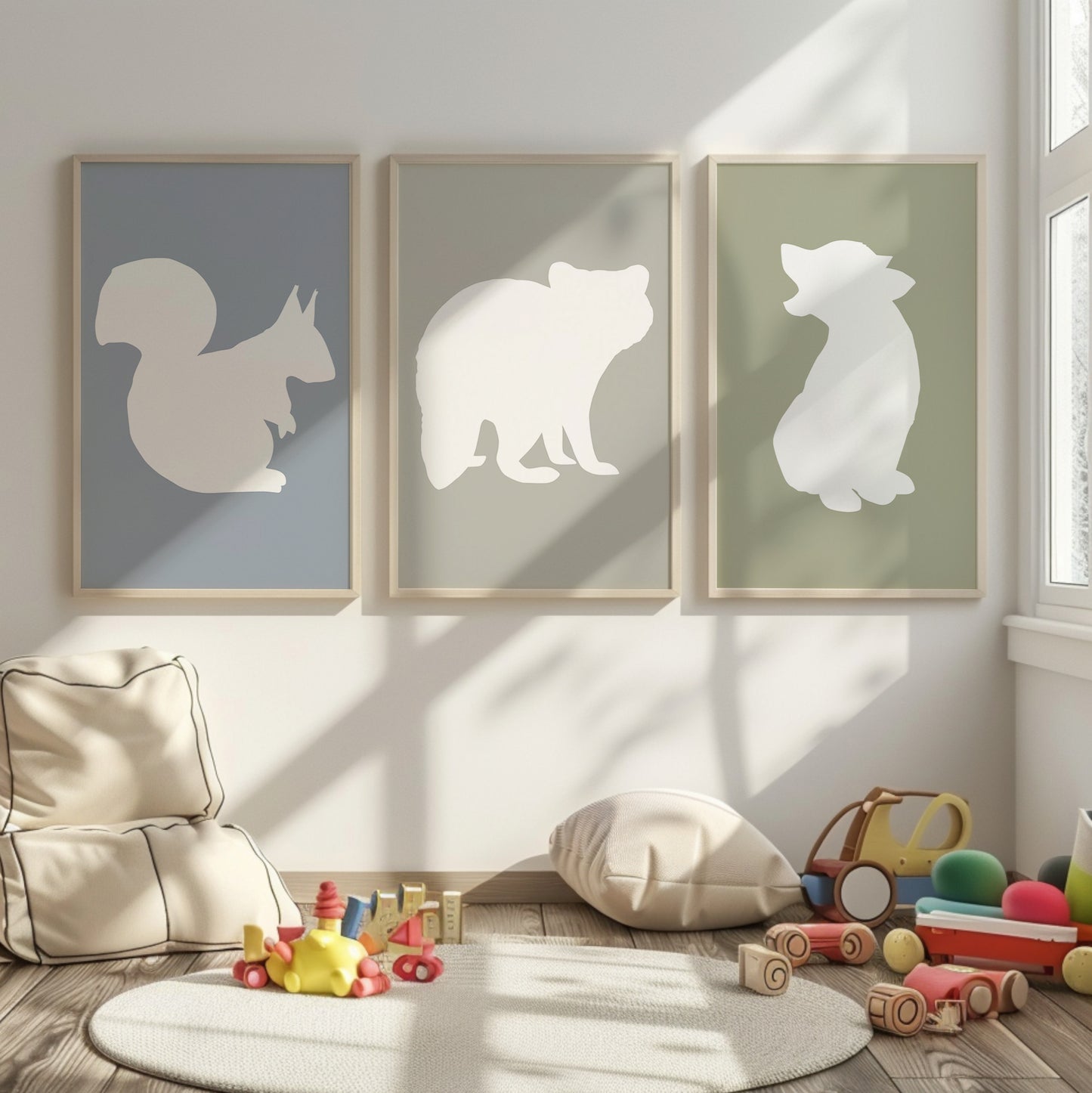 Custom Woodland Silhouettes – Fox, Hare, Bear Wall Art for Nursery, Set of 3, N037