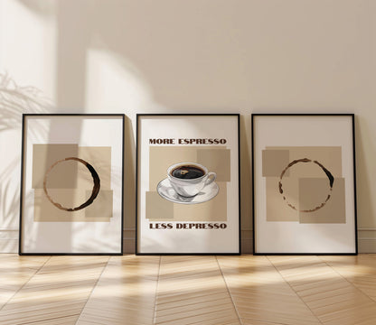 Caffeine Comfort: Minimalist Espresso Prints, Set of 3, D037