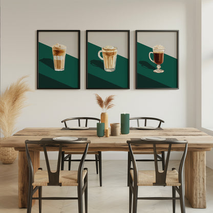 Brewed Bliss: Latte and Whipped Coffee Poster Set, Set of 3, D040