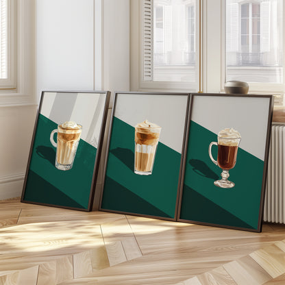 Brewed Bliss: Latte and Whipped Coffee Poster Set, Set of 3, D040