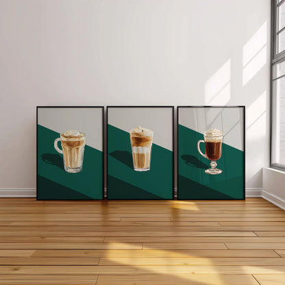 Brewed Bliss: Latte and Whipped Coffee Poster Set, Set of 3, D040