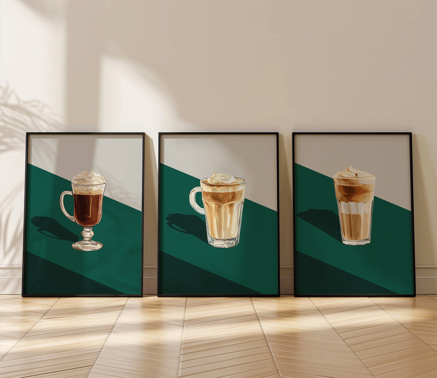 Brewed Bliss: Latte and Whipped Coffee Poster Set, Set of 3, D040