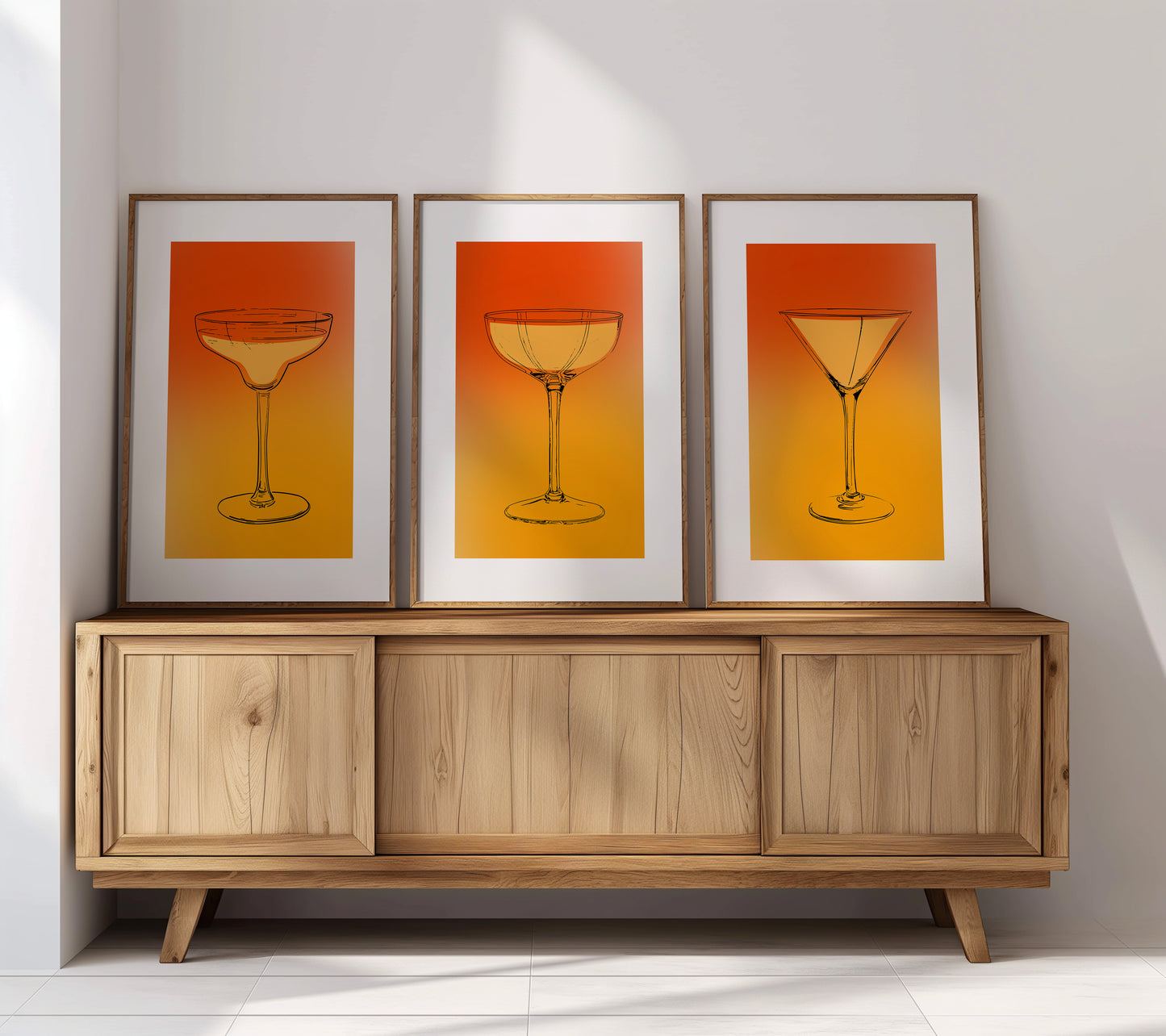 Sophisticated Sips: Bold Glassware Wall Prints, Set of 3, D041