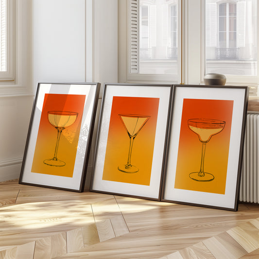 Sophisticated Sips: Bold Glassware Wall Prints, Set of 3, D041