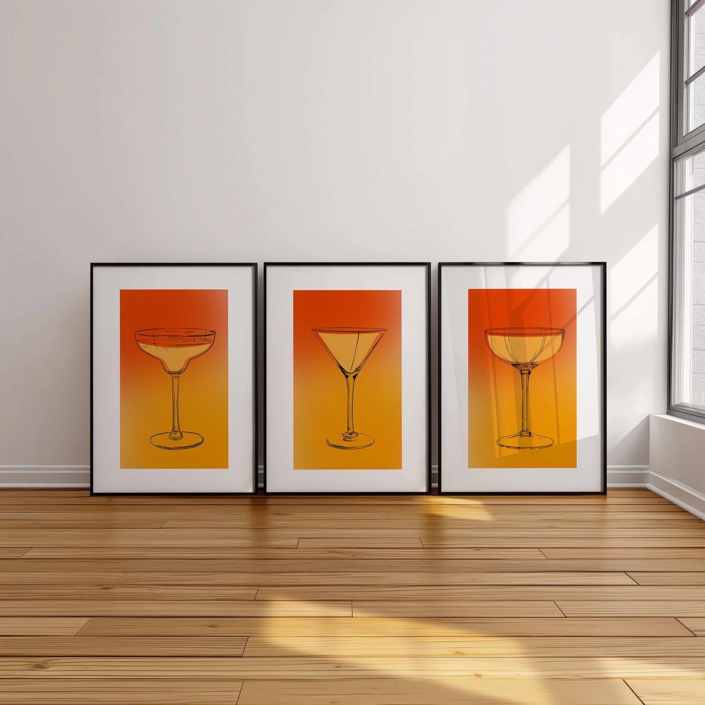 Sophisticated Sips: Bold Glassware Wall Prints, Set of 3, D041